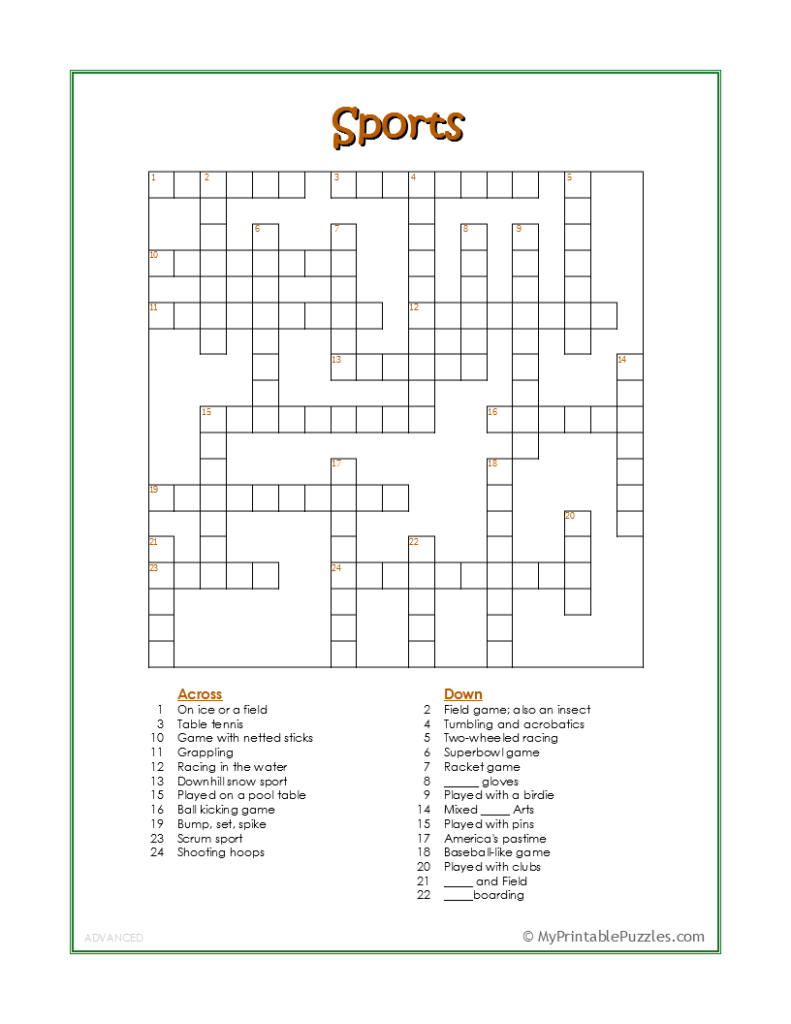 crossword puzzle sports crossword puzzle sports