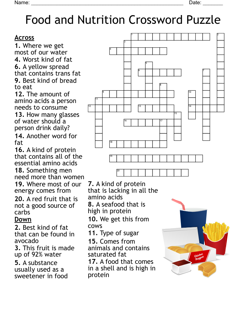 sports nutrition crossword puzzle answer key
