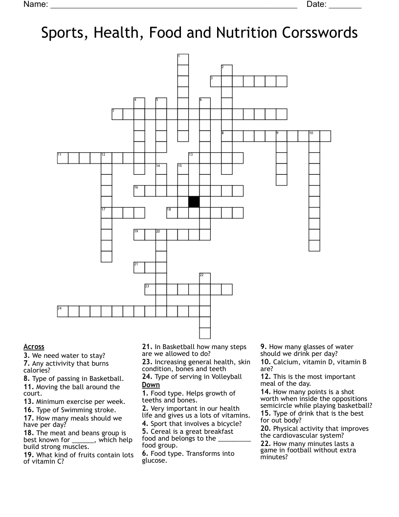 Sports Health Food And Nutrition Corsswords Crossword WordMint