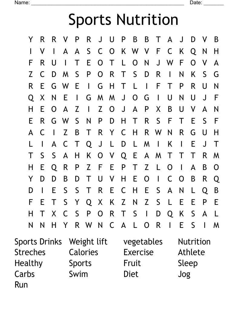 Sports Nutrition Word Search WordMint