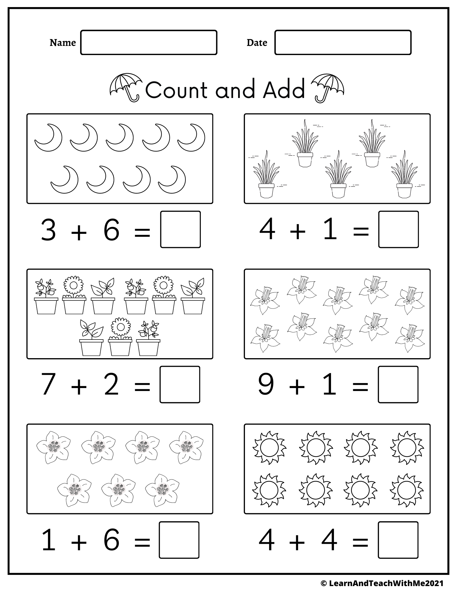 simple adding worksheets for kindergarten