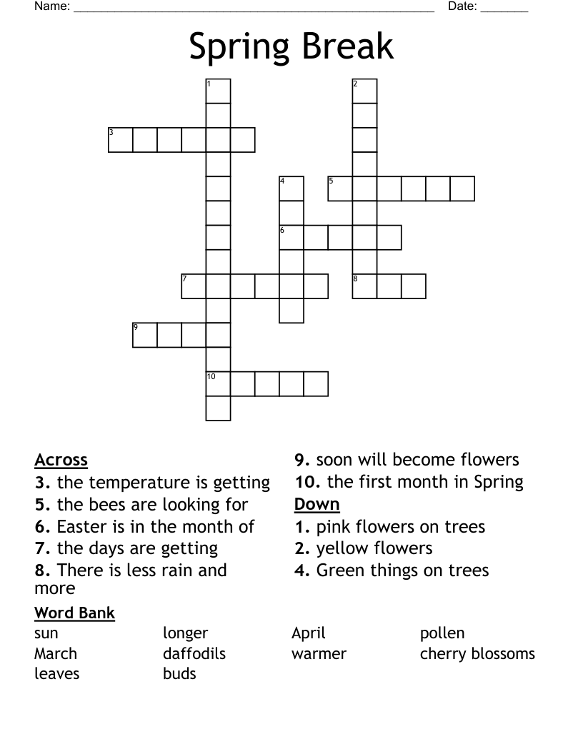 Spring Break Crossword WordMint