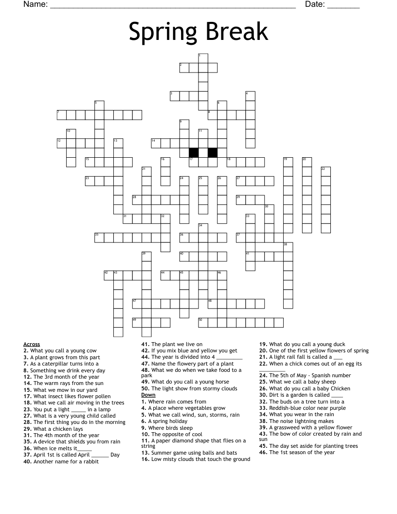 Spring Break Crossword WordMint