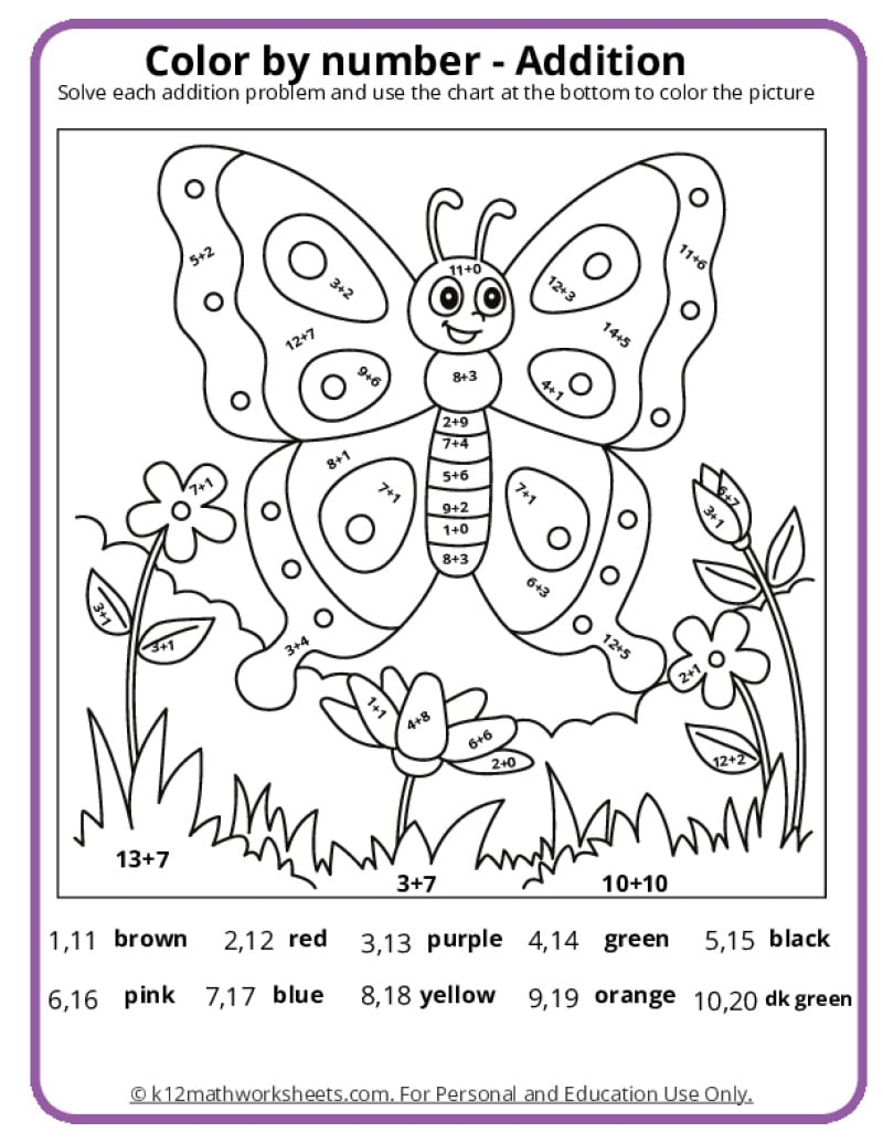 addition and coloring worksheets