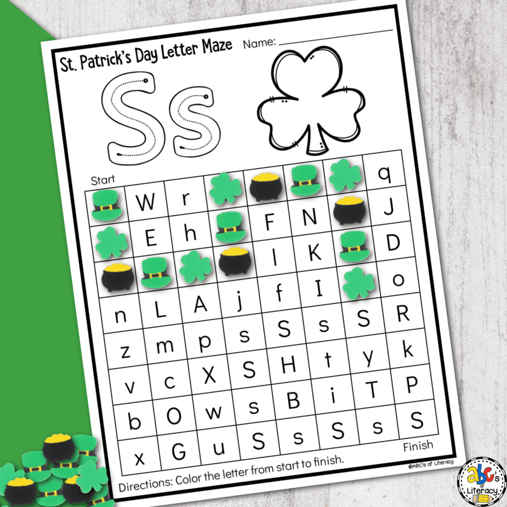 St Patrick s Day Letter Maze Preschool Worksheets