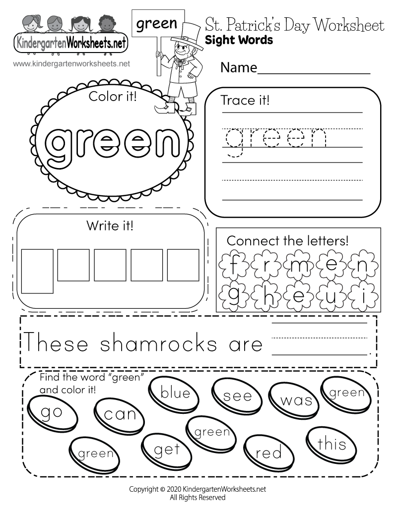 St Patrick s Day Sight Words Worksheet Free Printable Digital PDF