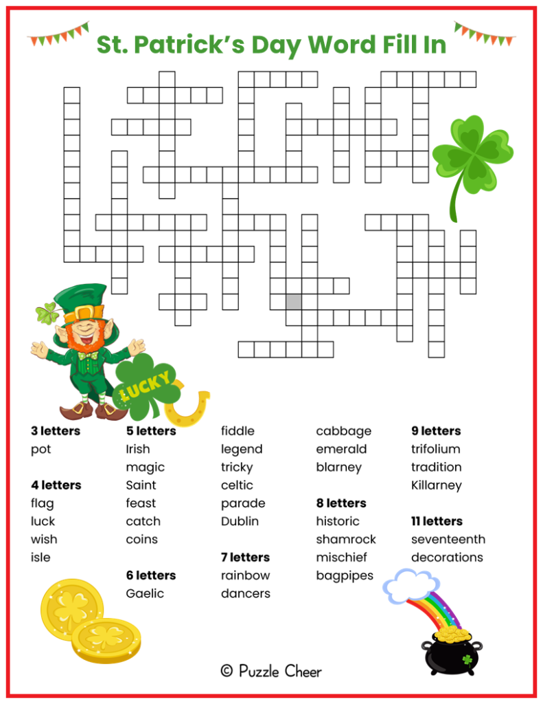 St Patrick s Day Word Fill In Puzzle Puzzle Cheer