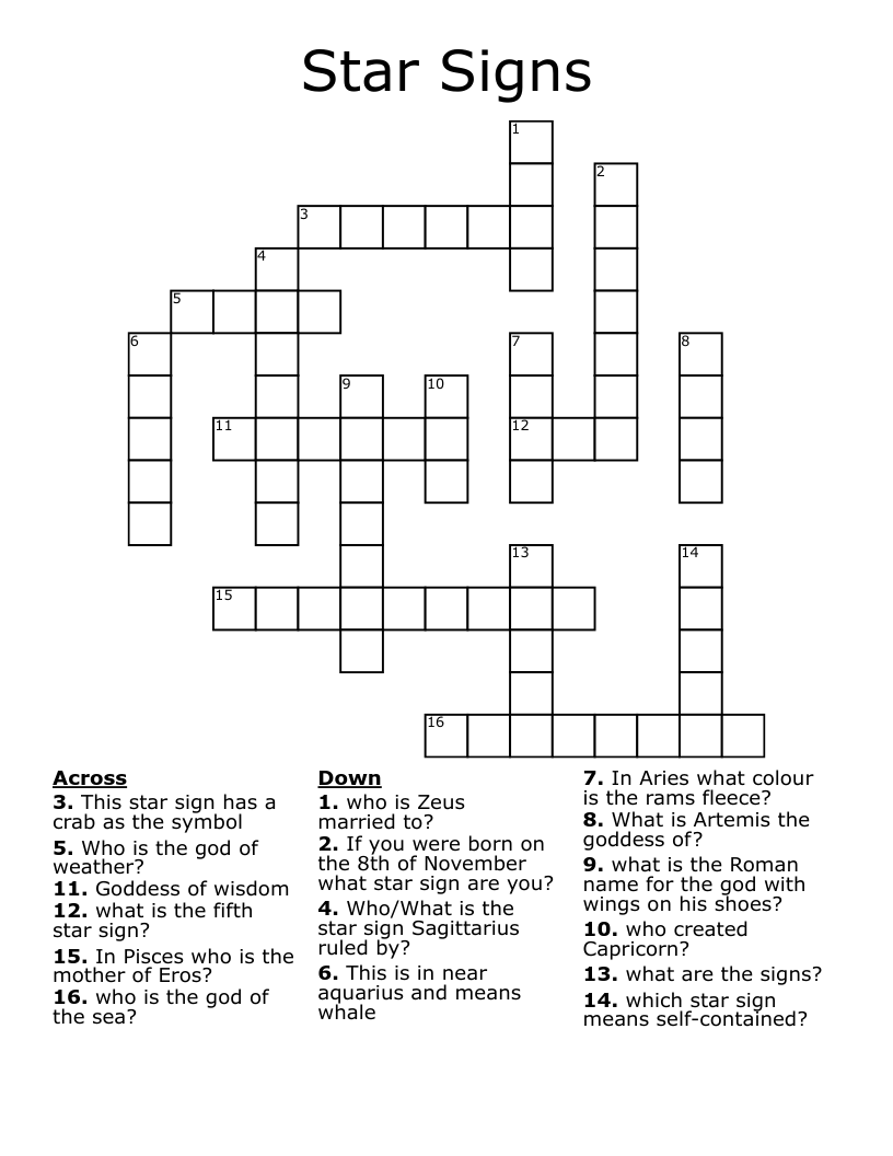 Star Signs Crossword WordMint