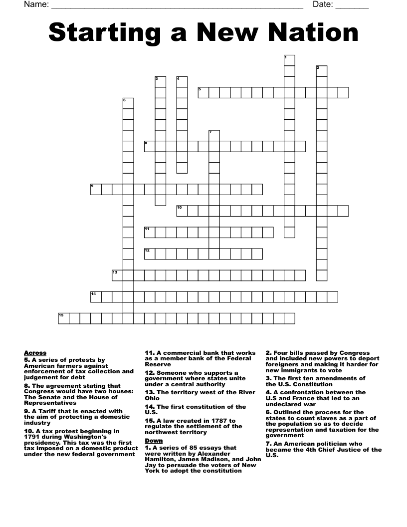 Starting A New Nation Crossword WordMint