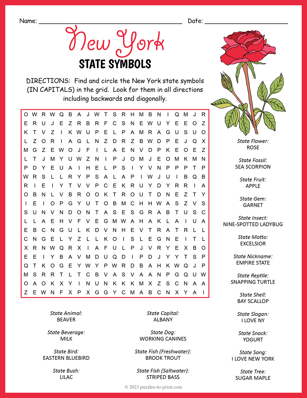 new york word search
