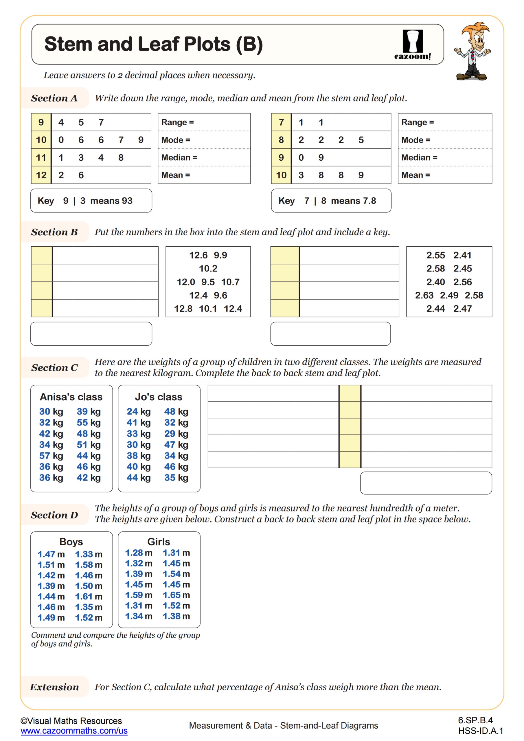 Stem And Leaf Plots B Worksheet PDF Printable Measurement Data Worksheet