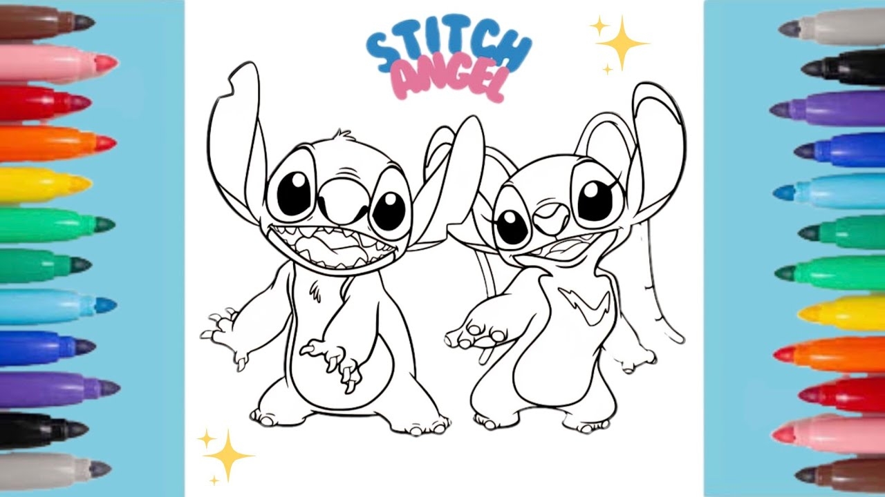 stitch and angel coloring page