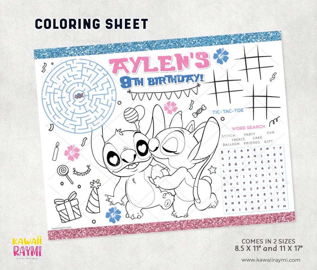 Stitch Angel Coloring Sheet stitch Cute Alien Coloring Sheet Party Activity Sheet Alien digital File Angel Stitch Etsy