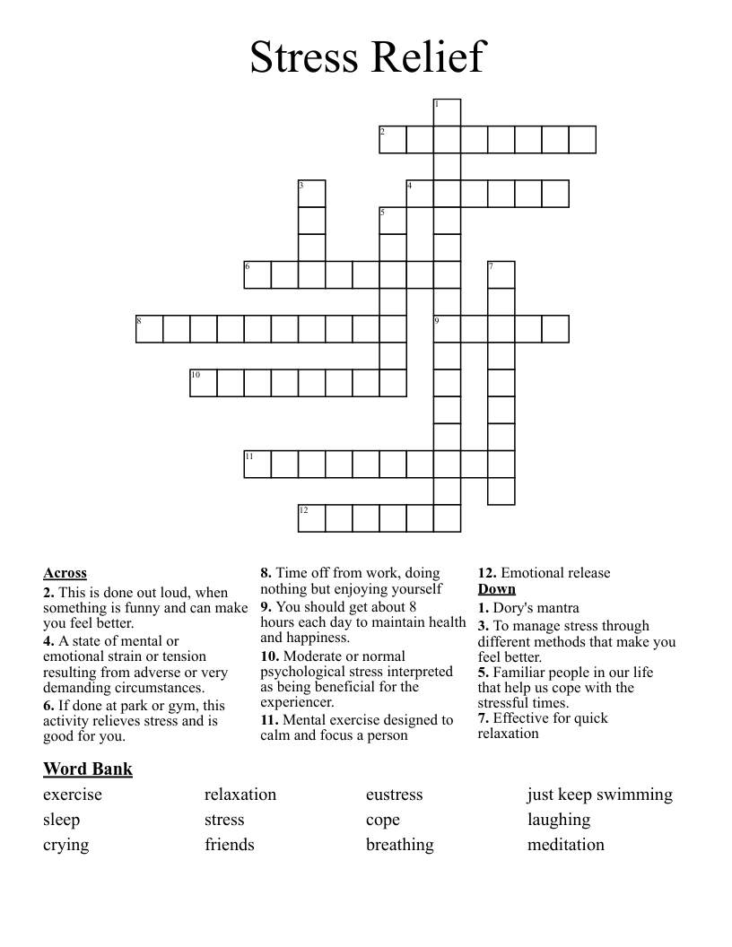 Stress Relief Crossword WordMint Stress Relief Crossword WordMint