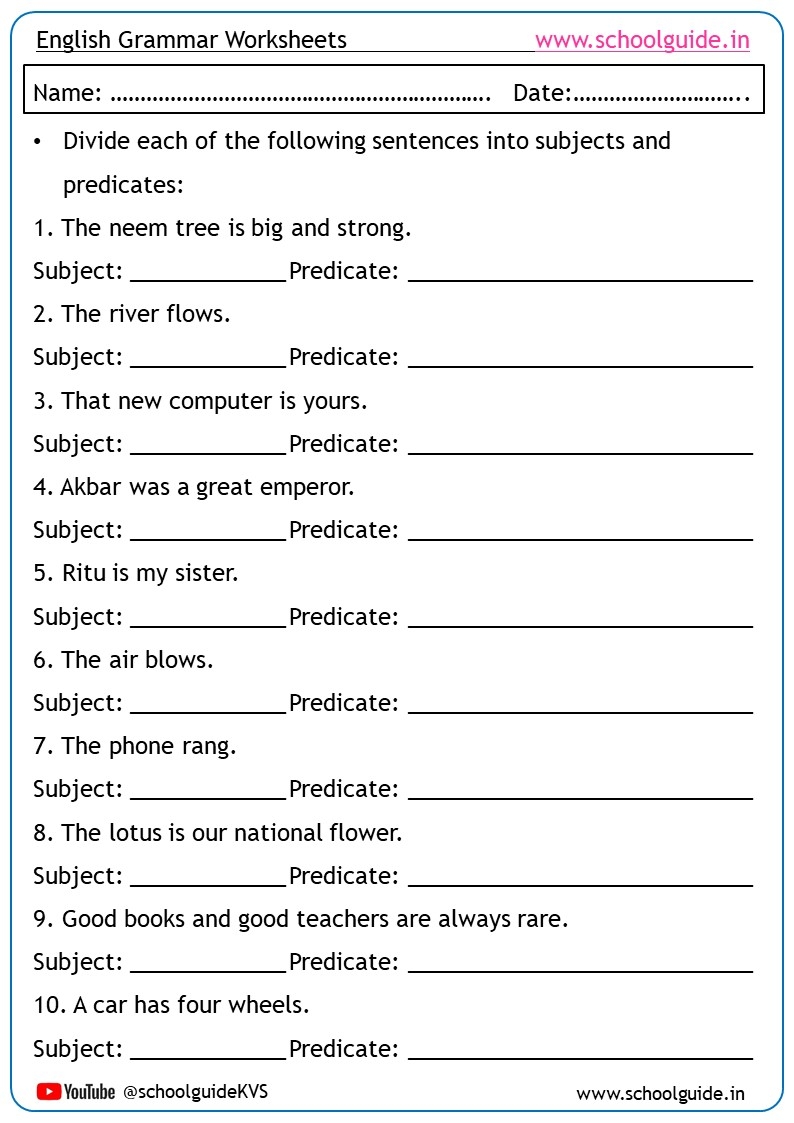 Subject And Predicate Worksheets Subject And Predicate Worksheets