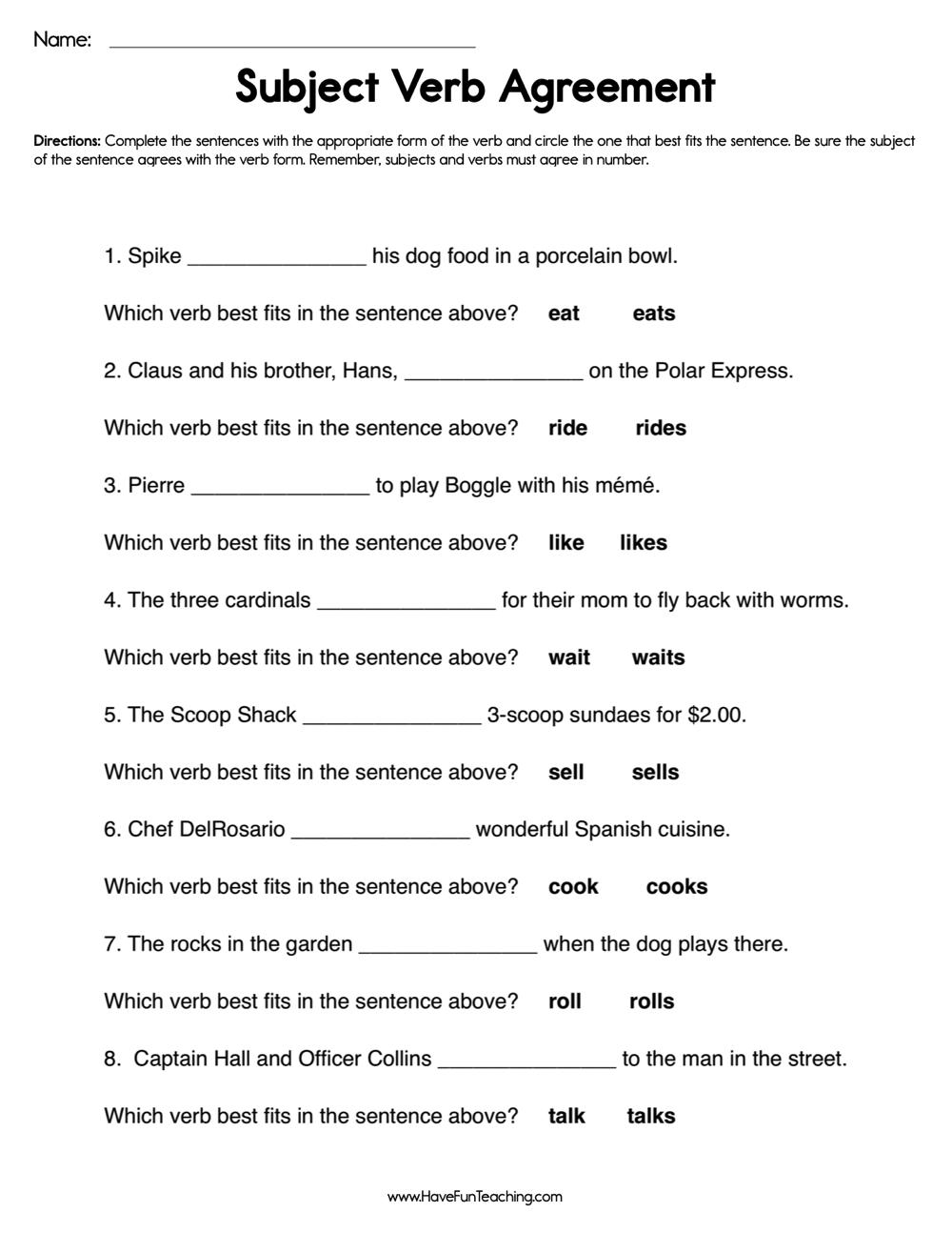 Subject Verb Agreement Worksheet Have Fun Teaching Subject Verb Agreement Worksheet Have Fun Teaching