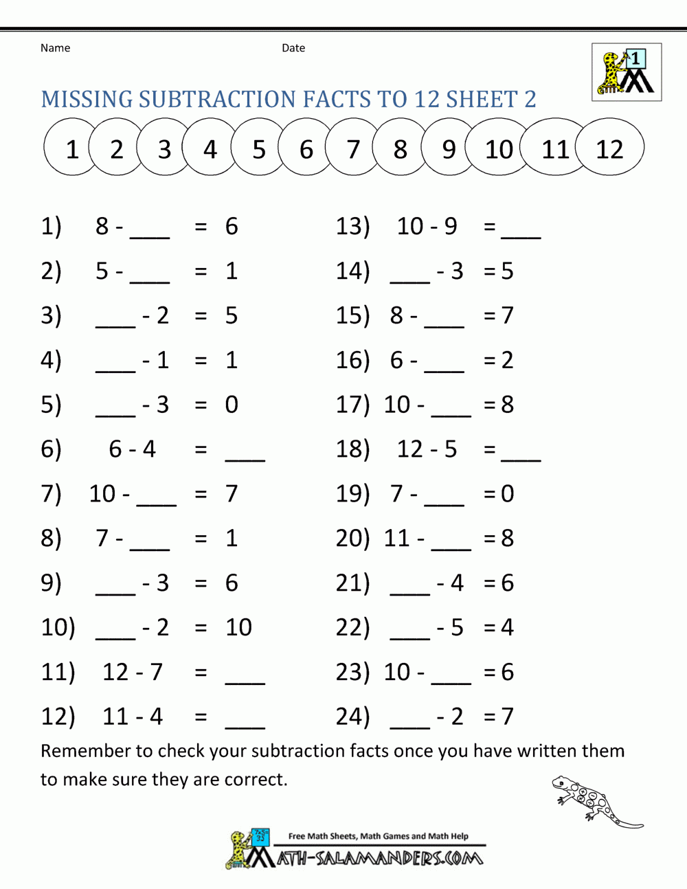 Subtraction Facts Worksheets 1st Grade Subtraction Facts Worksheets 1st Grade