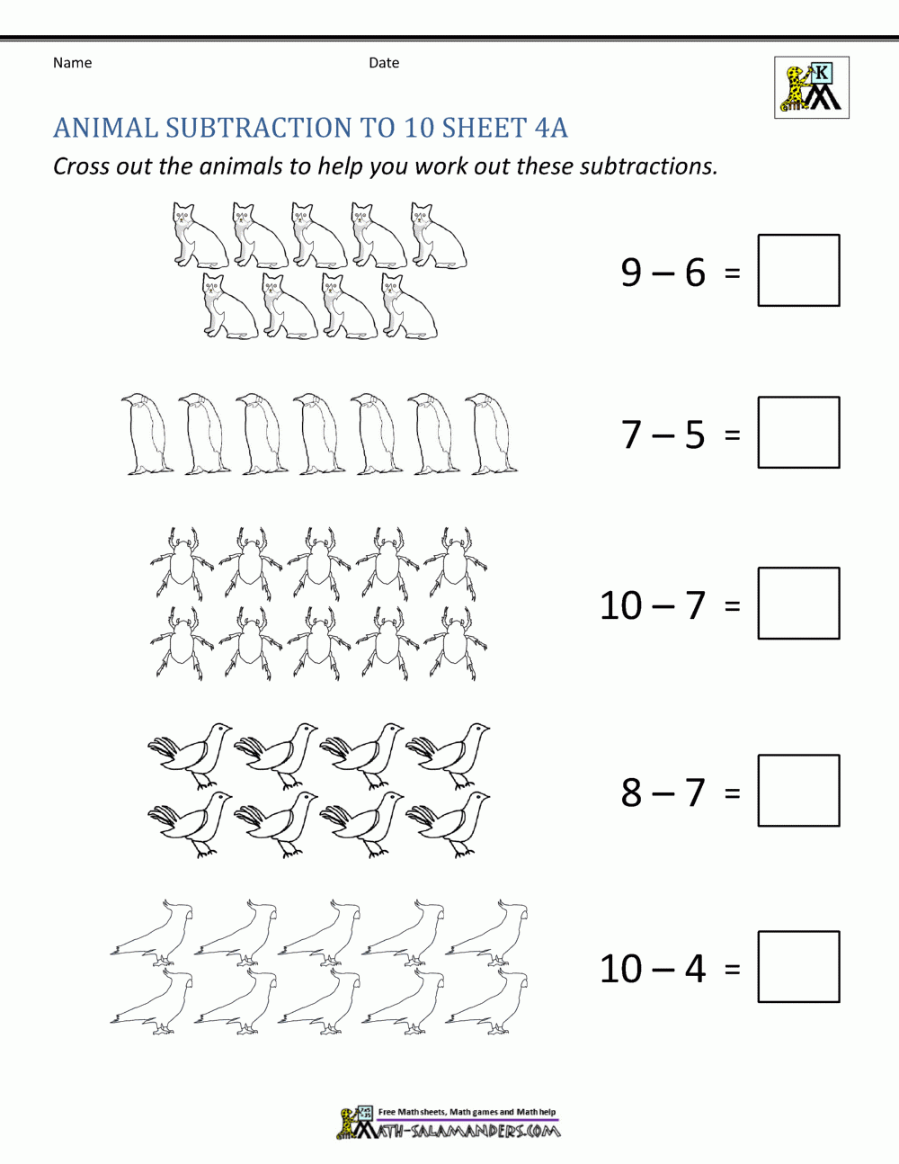 Subtraction To 10 Worksheets Subtraction To 10 Worksheets