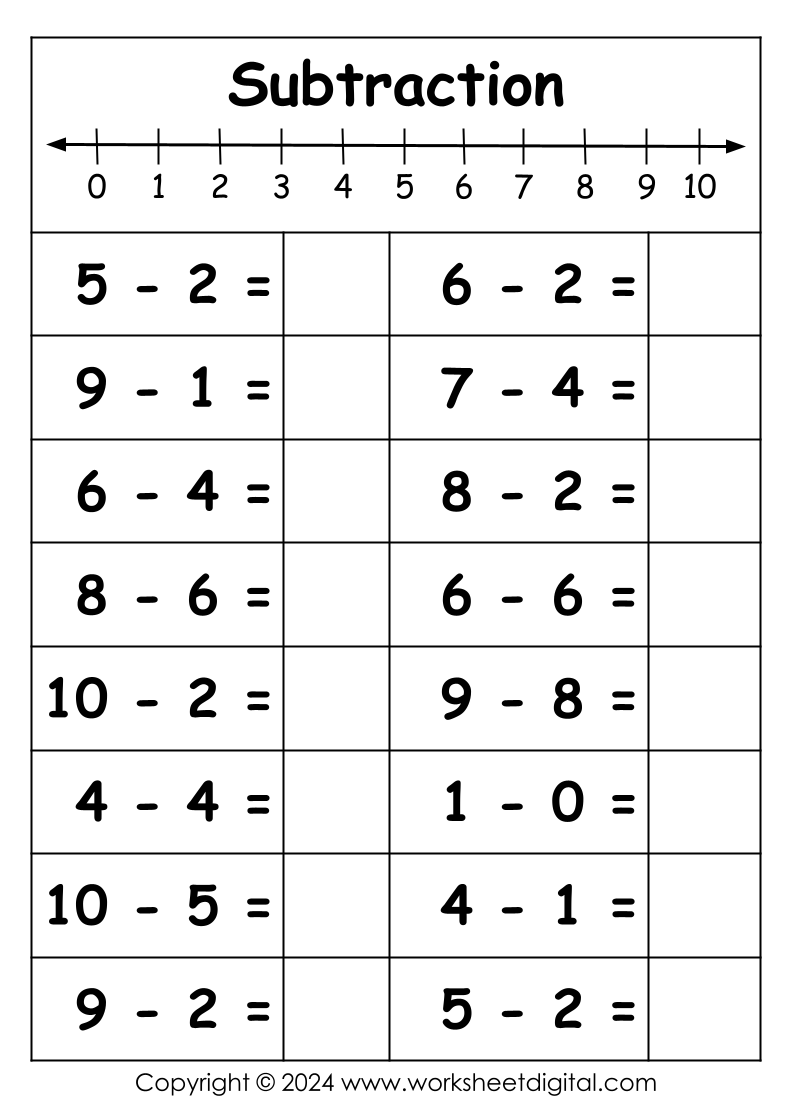 Subtraction Within 10 Beginner Subtraction Worksheet