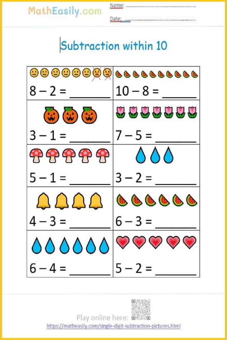 Subtraction Within 10 With Pictures Games Worksheets