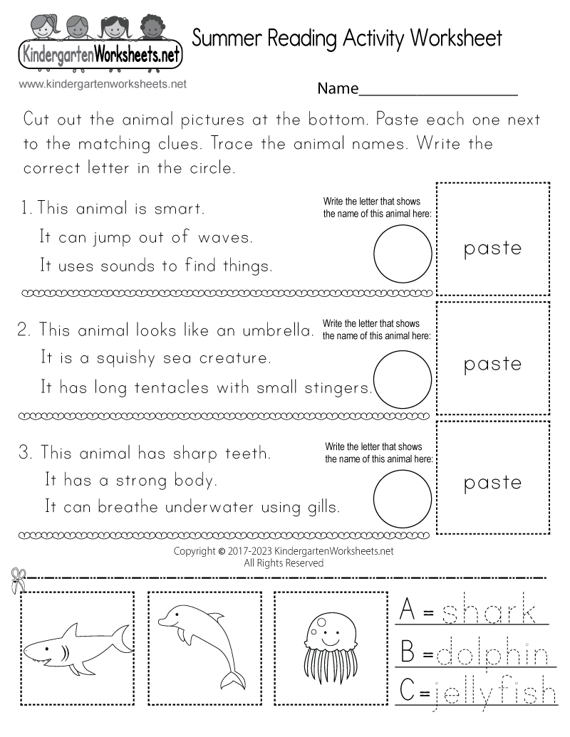 kindergarten reading activity sheets