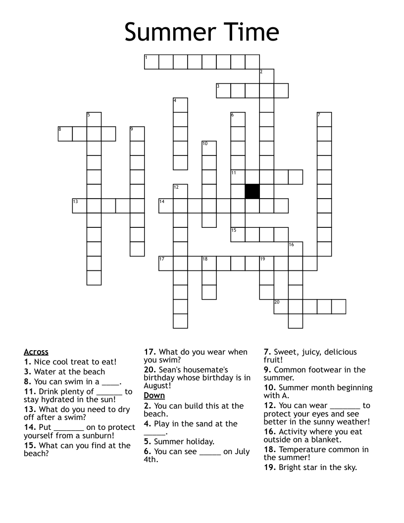 Summer Time Crossword WordMint Summer Time Crossword WordMint