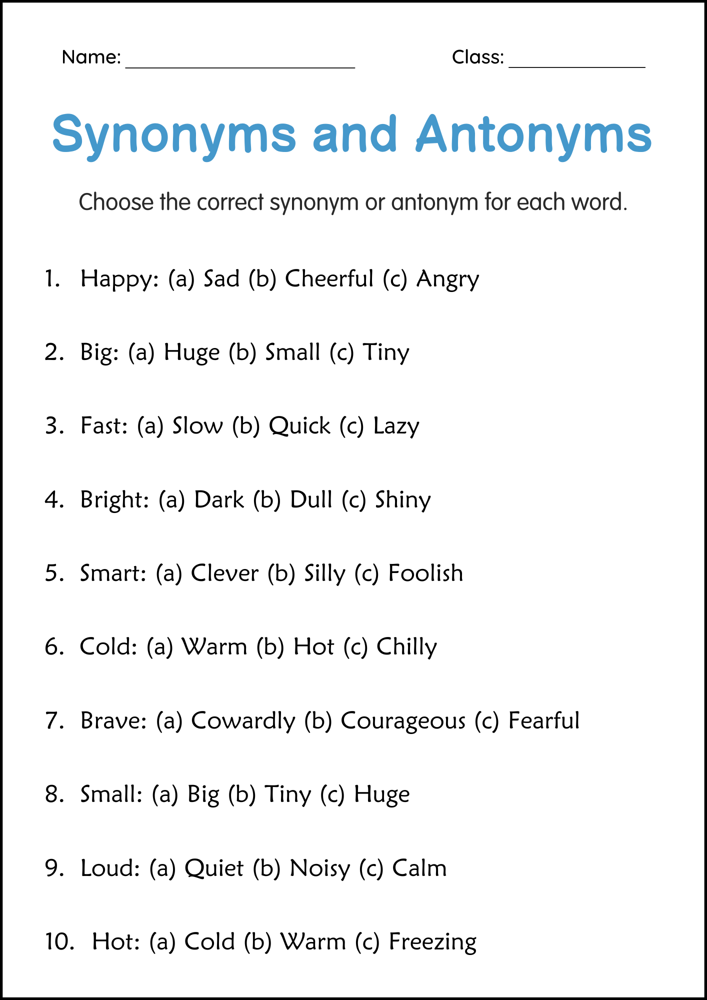 synonyms and antonyms worksheets synonyms and antonyms worksheets