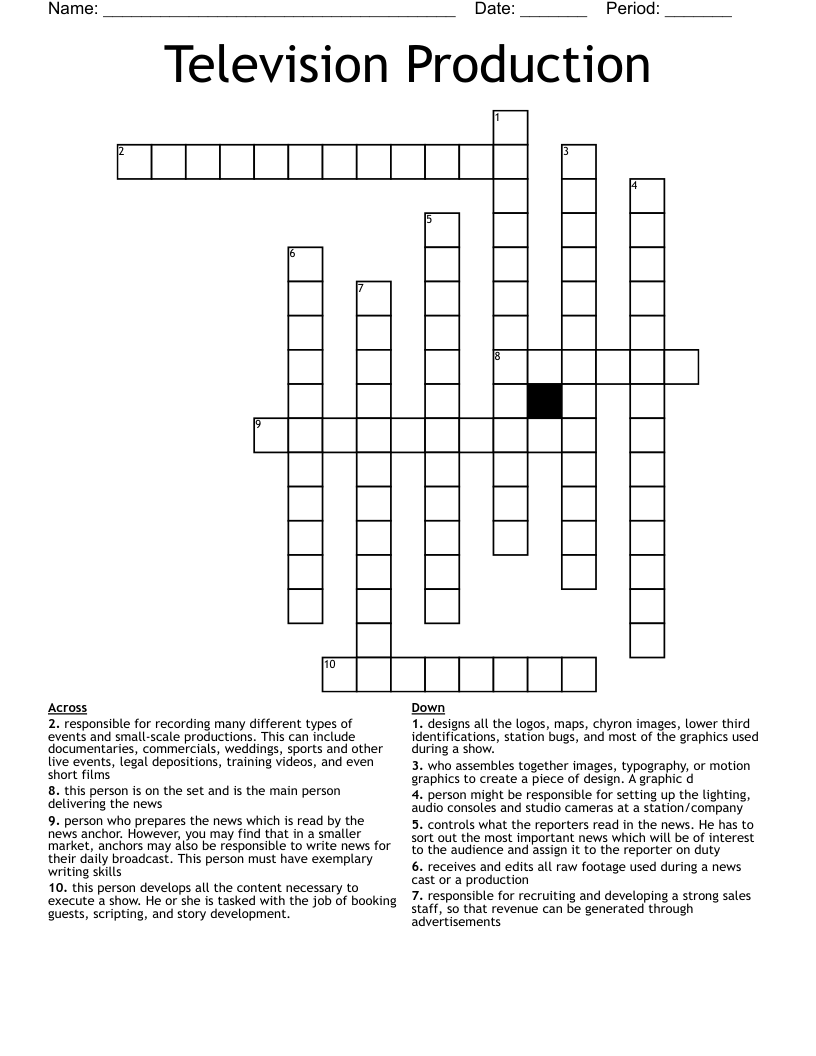 Television Production Crossword WordMint