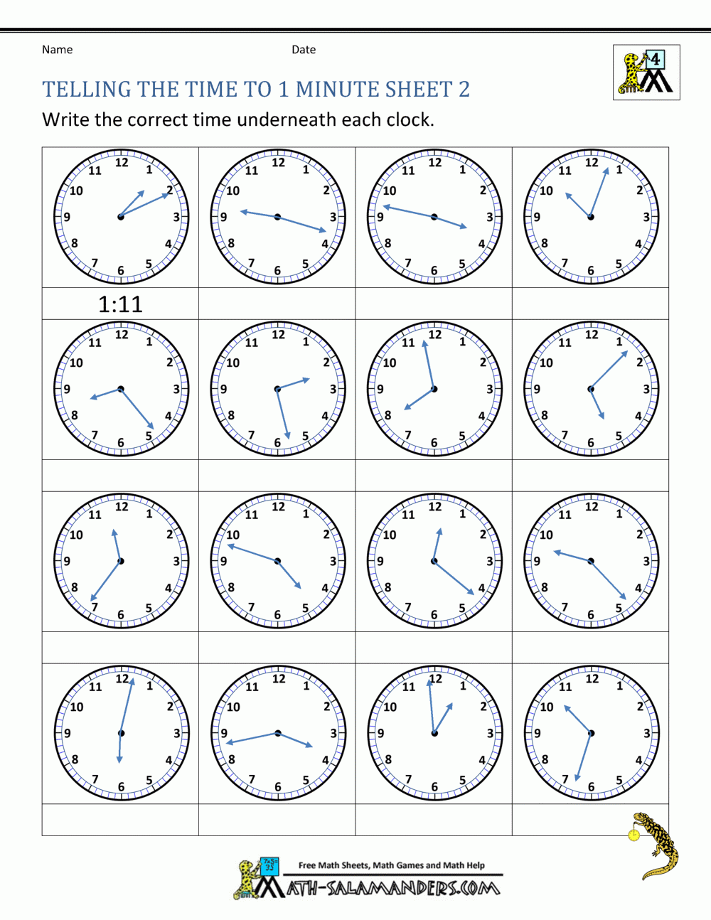 free math time worksheets
