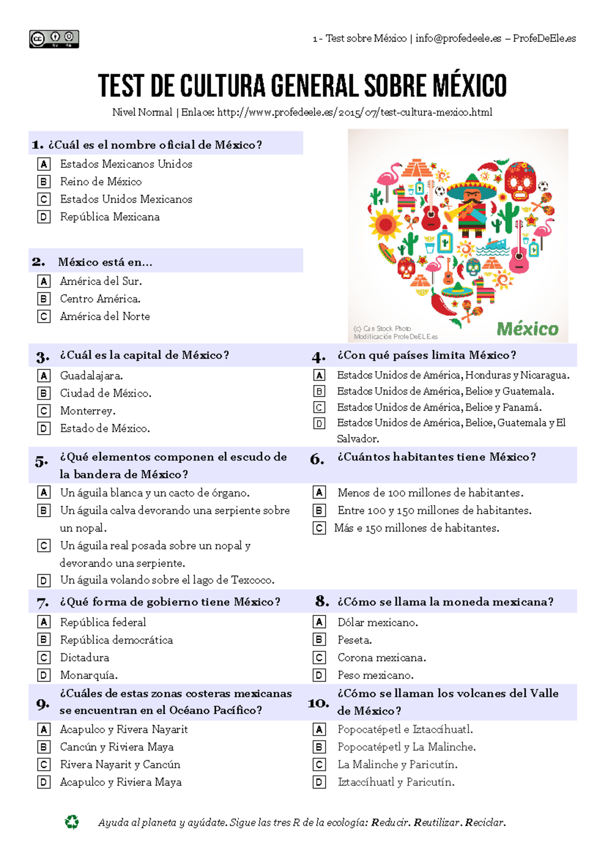 Test De Cultura General Sobre M xico Preguntas Y Respuestas Studocu