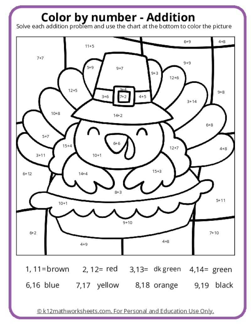 kindergarten math coloring sheets