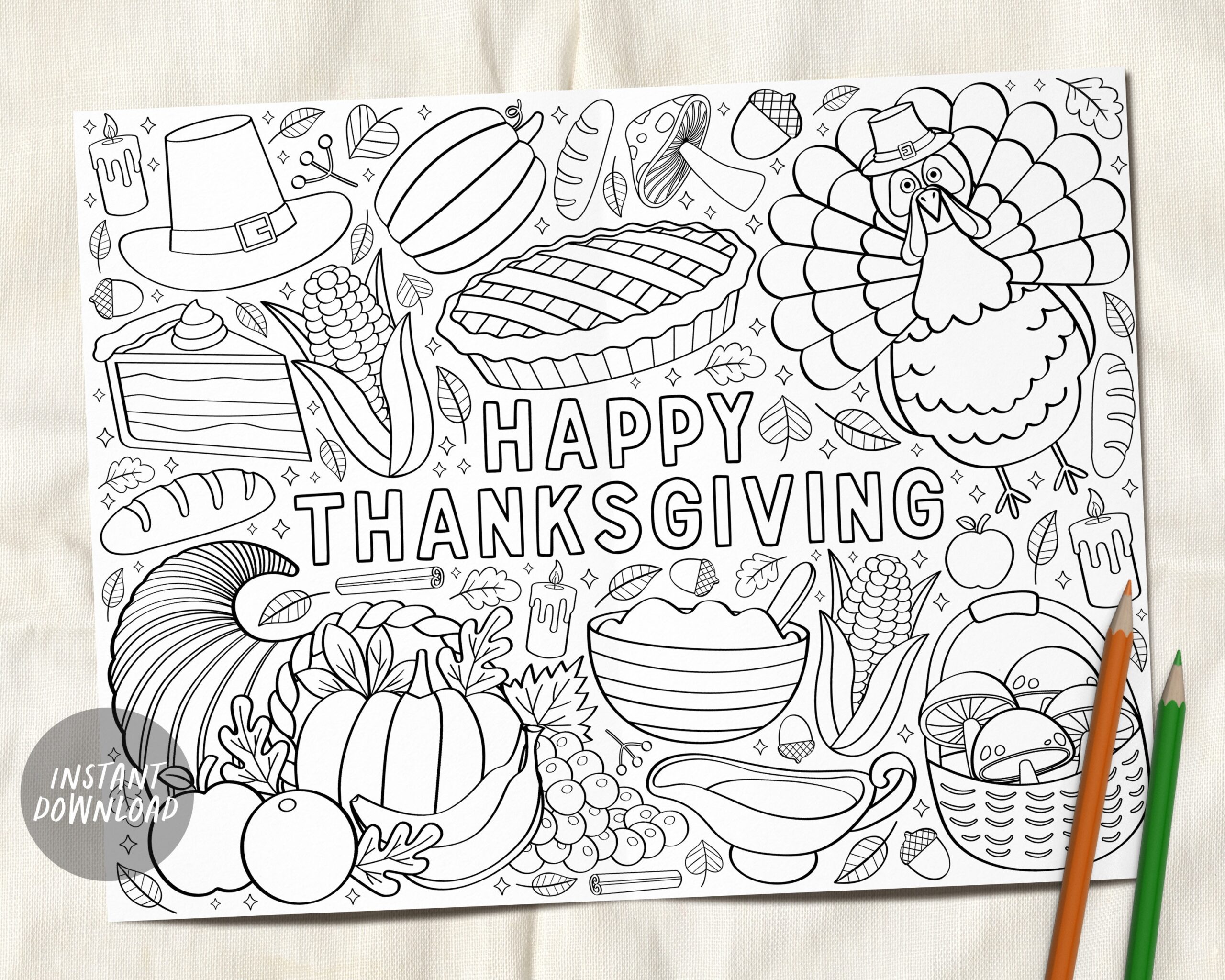 Thanksgiving Coloring Pages Placemat For Kids And Adults Fall Autumn Classroom Craft Activity Party Sheet Printable Instant Download Etsy