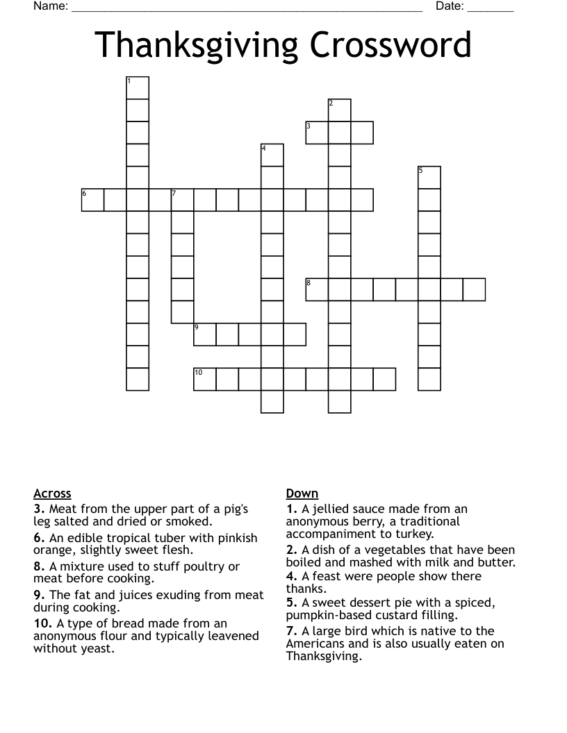 Thanksgiving Crossword WordMint