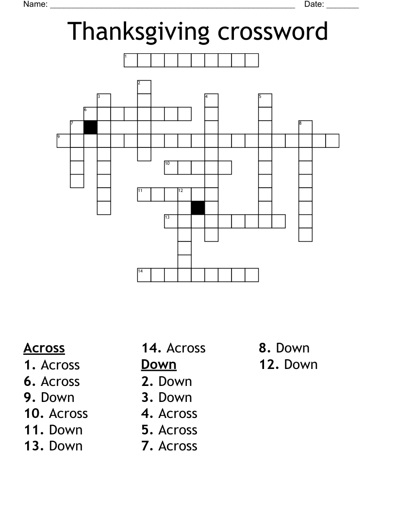 Thanksgiving Crossword WordMint Thanksgiving Crossword WordMint