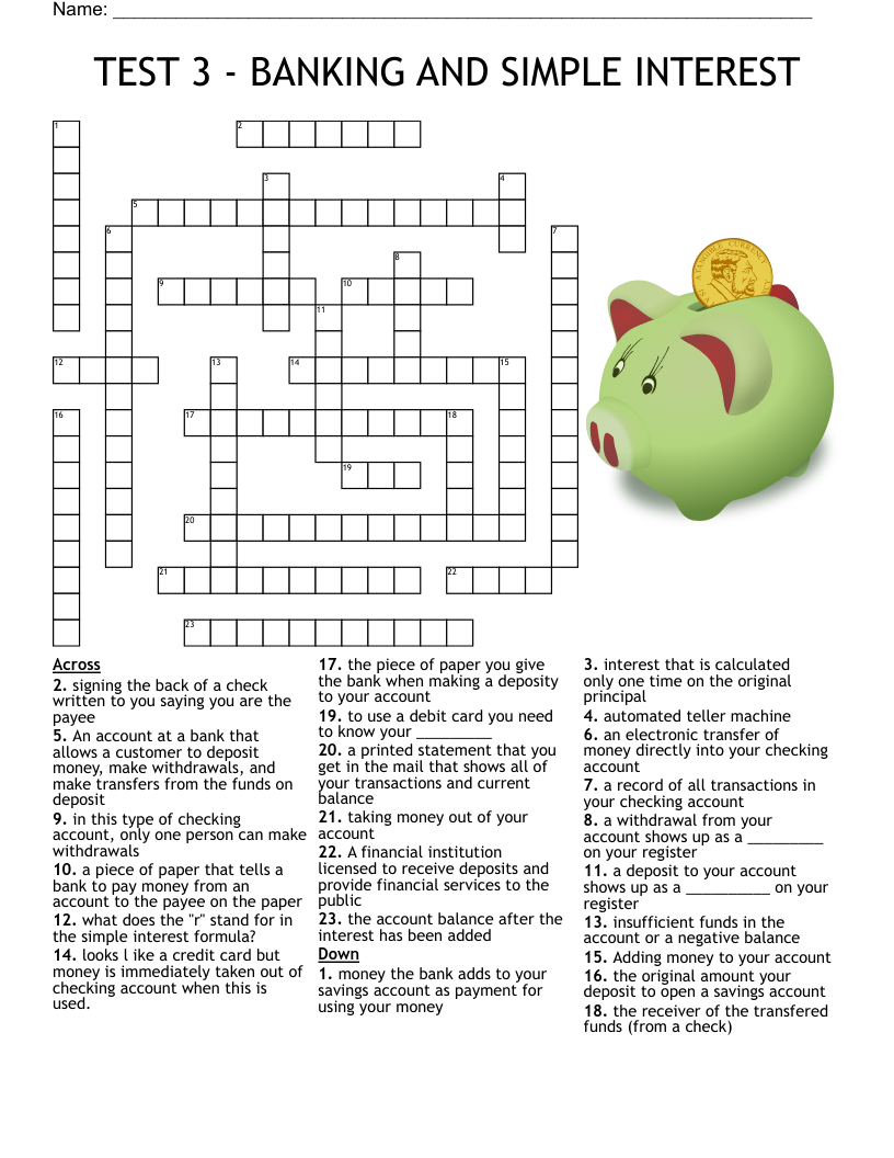 The Basic Bank Crossword WordMint The Basic Bank Crossword WordMint