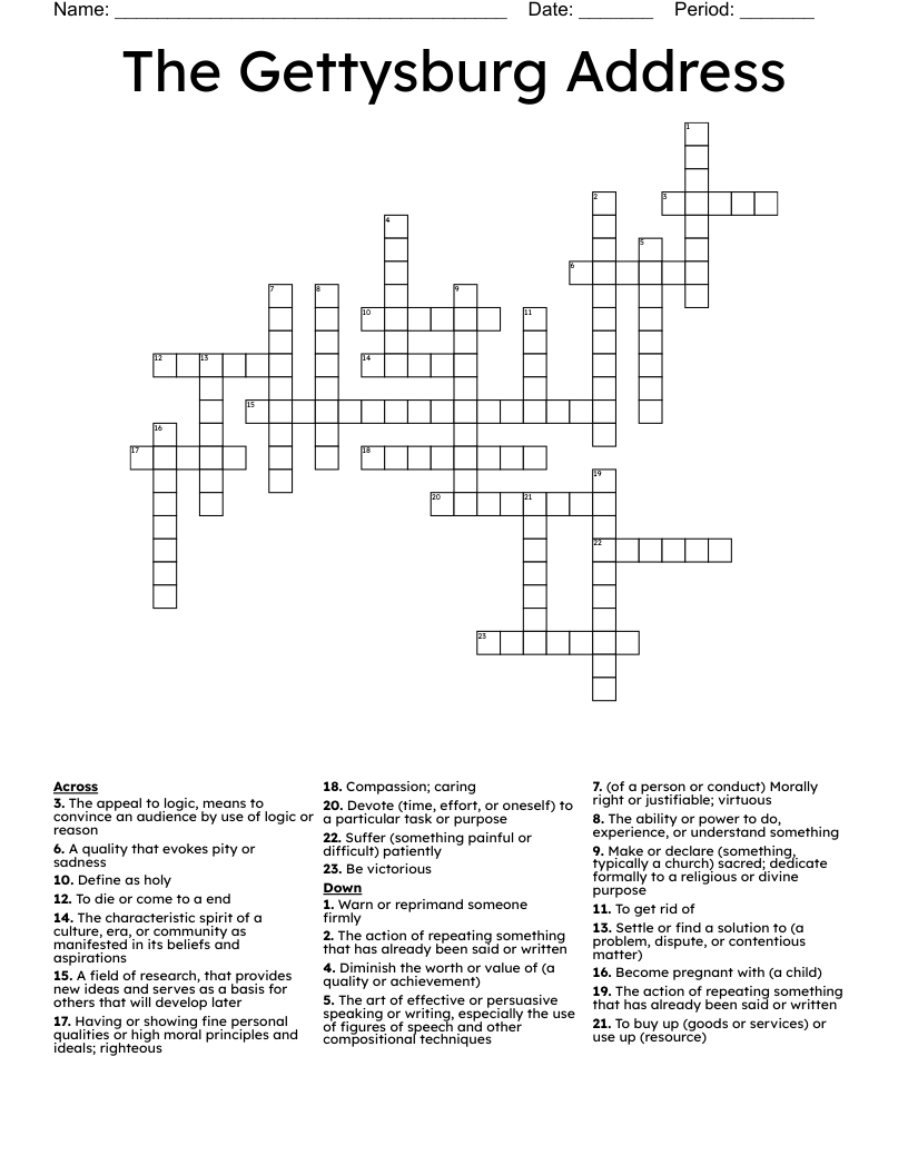 The Gettysburg Address Crossword WordMint