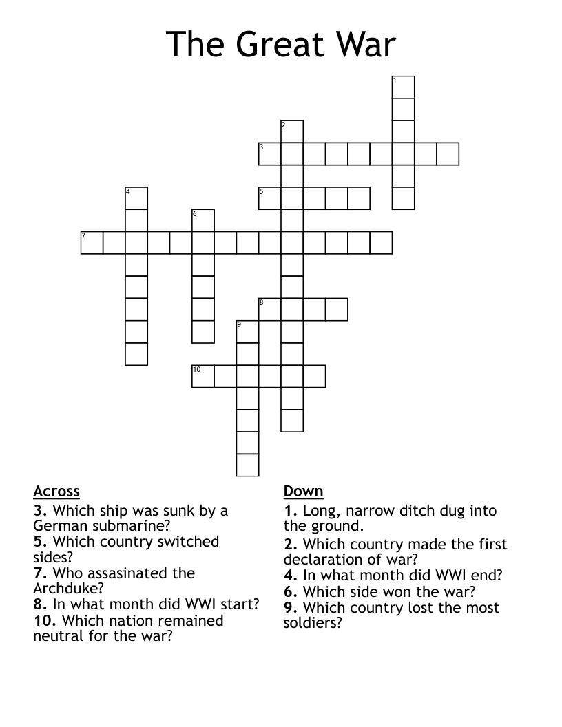 The Great War Crossword WordMint