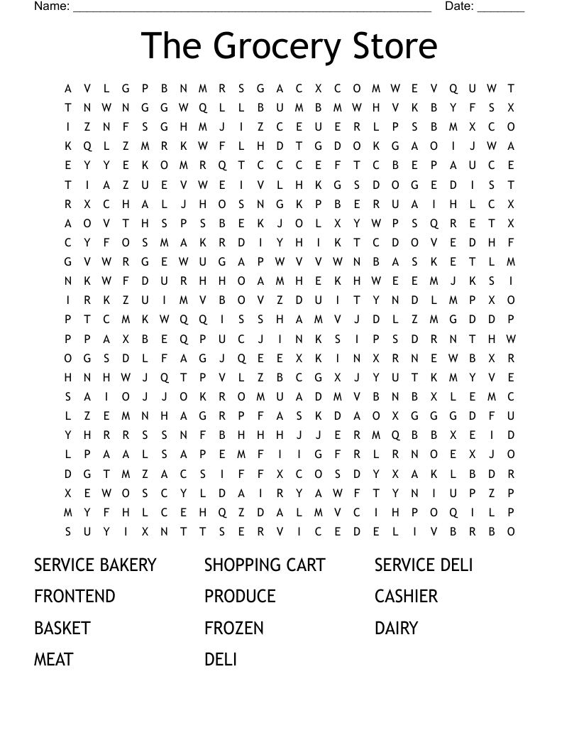 The Grocery Store Word Search WordMint