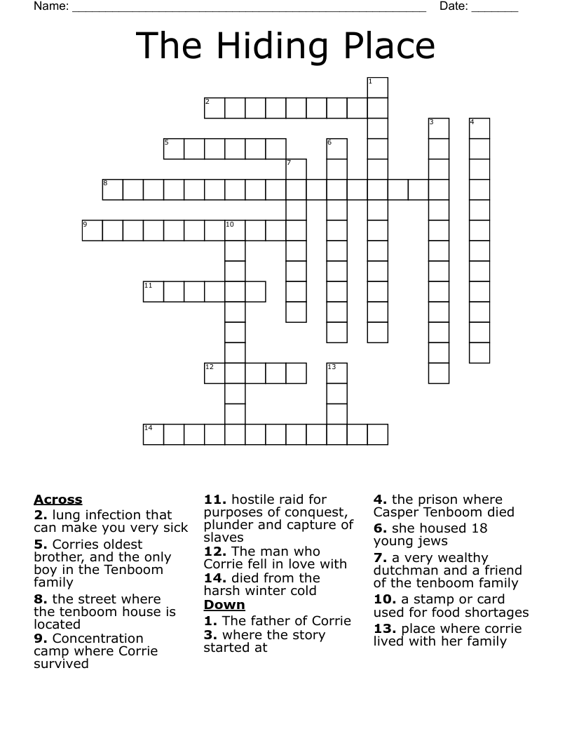 The Hiding Place Crossword WordMint The Hiding Place Crossword WordMint