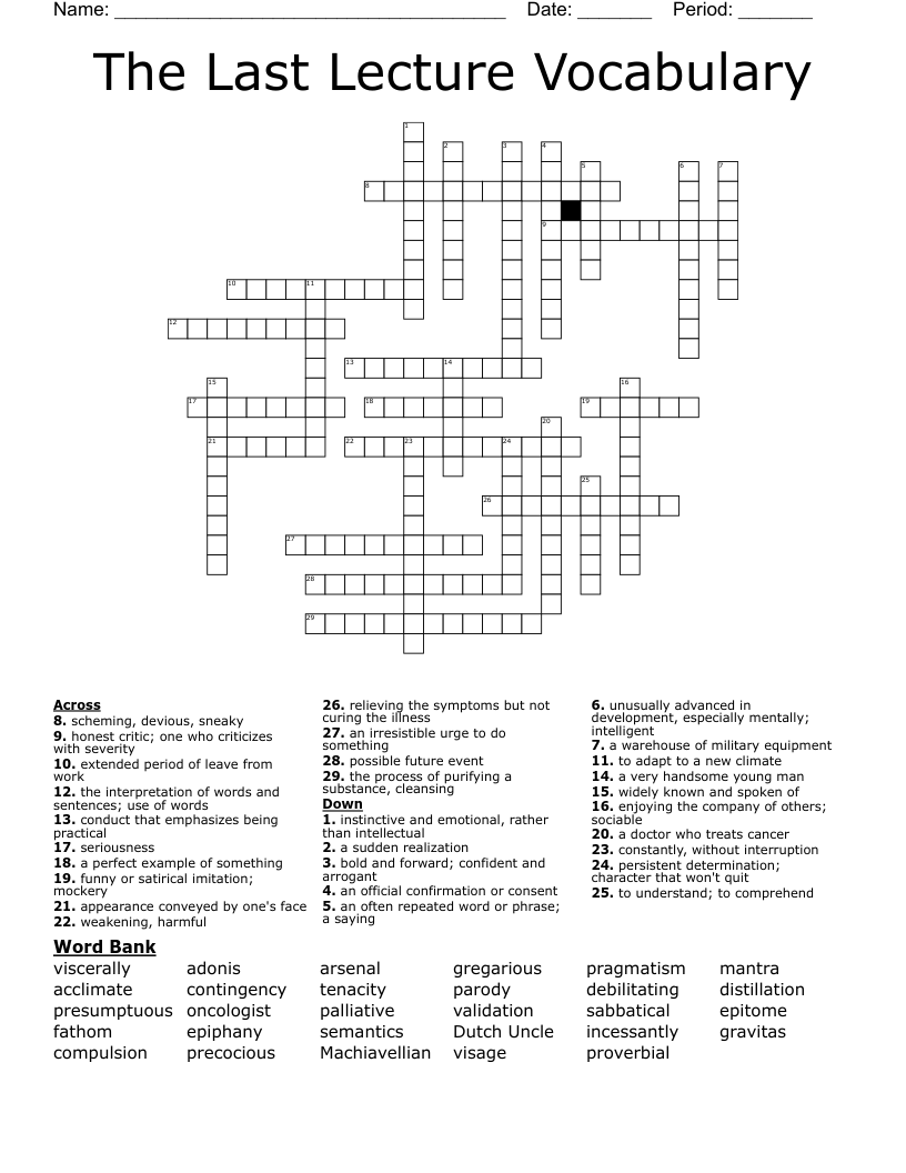 The Last Lecture Vocabulary Crossword WordMint The Last Lecture Vocabulary Crossword WordMint