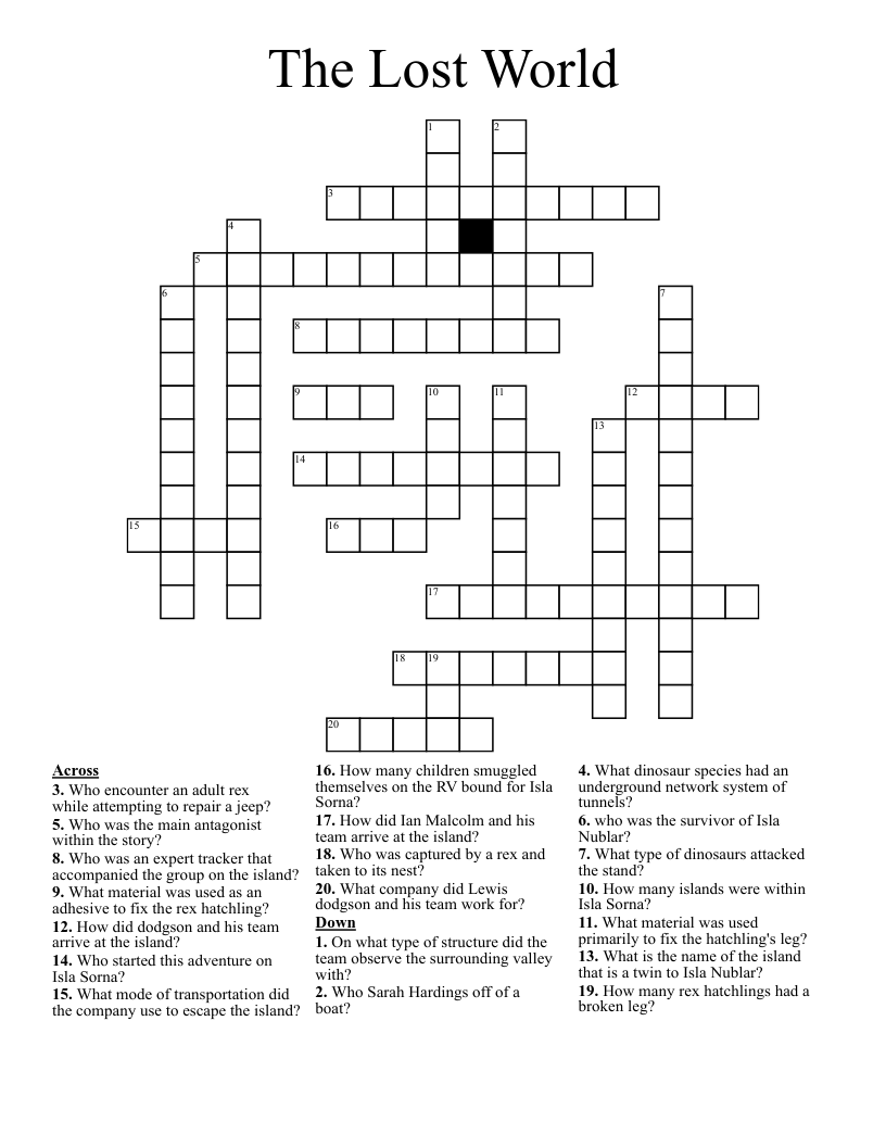 The Lost World Crossword WordMint