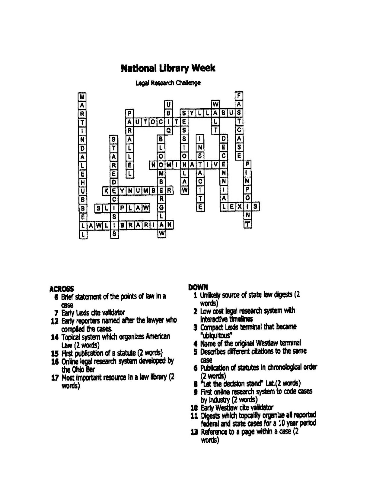 The National Library Week Crossword Research Genius Award Winner Is Dewey B Strategic The National Library Week Crossword Research Genius Award Winner Is Dewey B Strategic