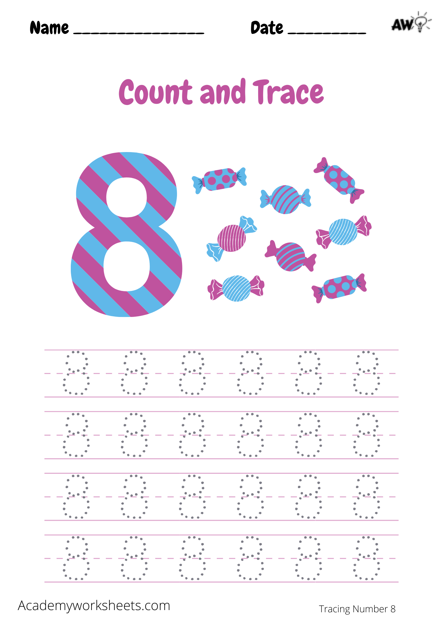 number 8 tracing worksheet free printable
