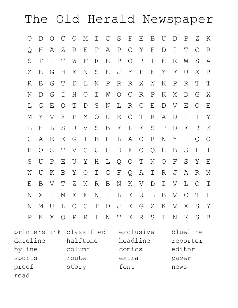 The Old Herald Newspaper Word Search WordMint