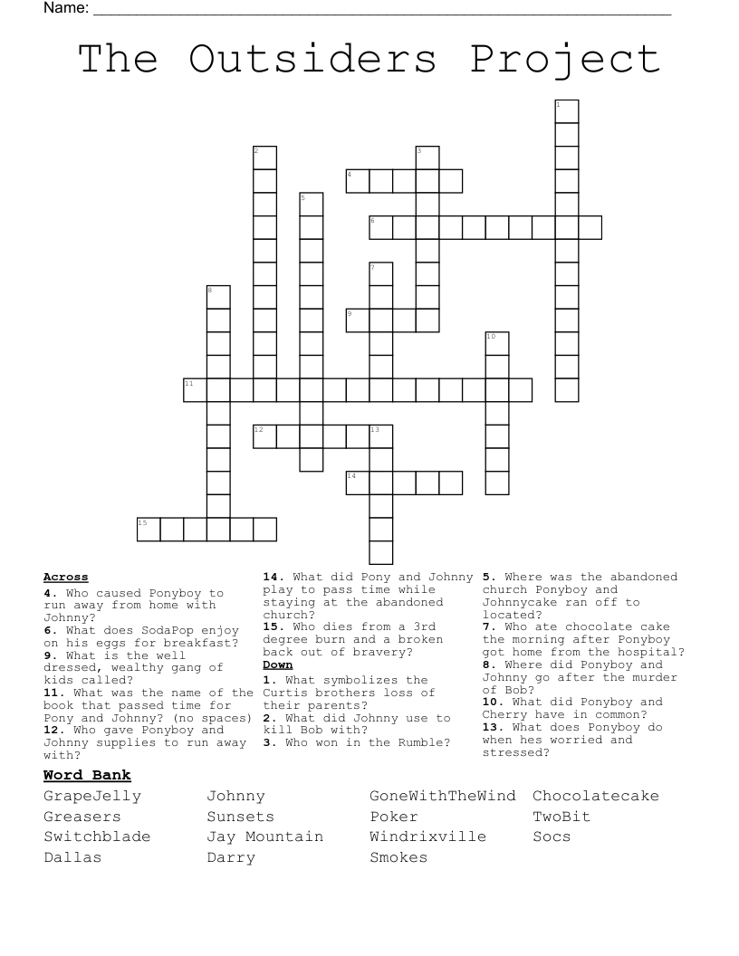 The Outsiders Project Crossword WordMint