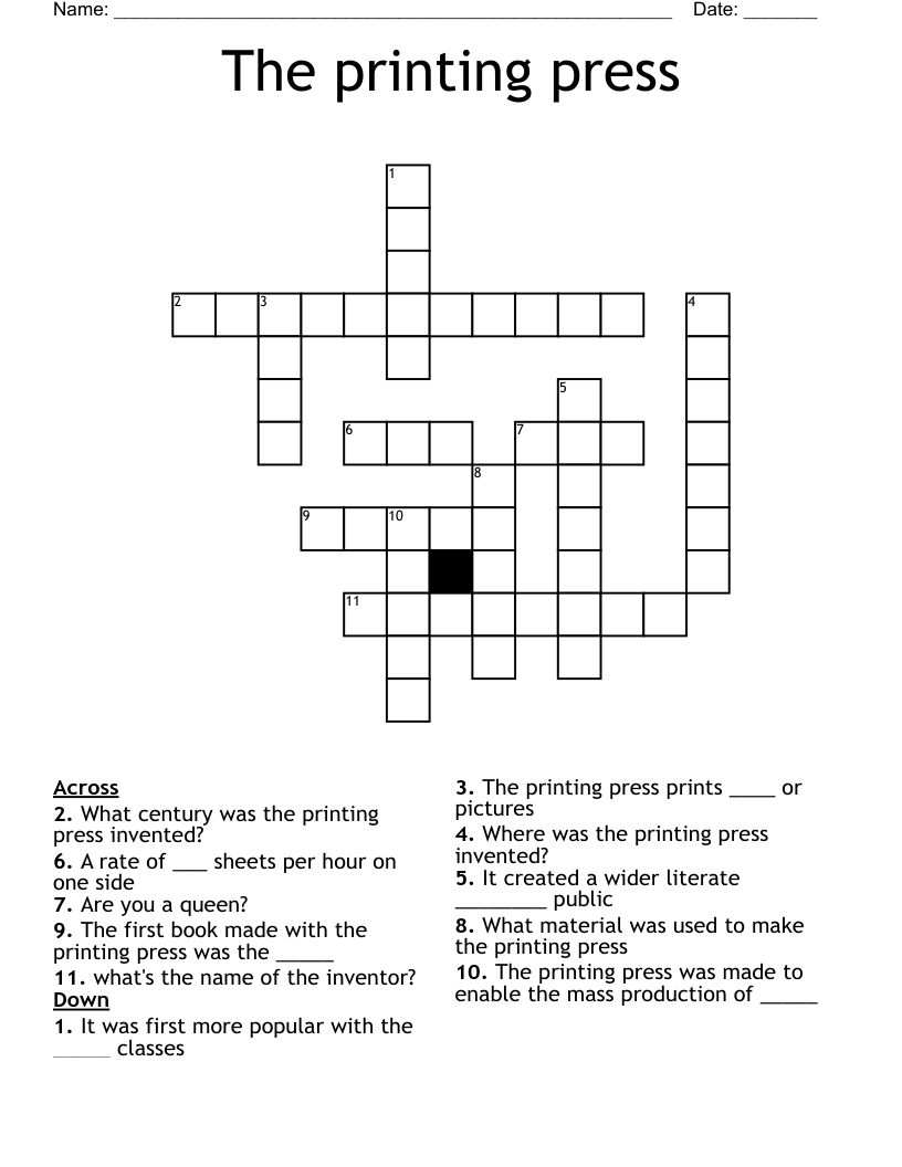 The Printing Press Crossword WordMint