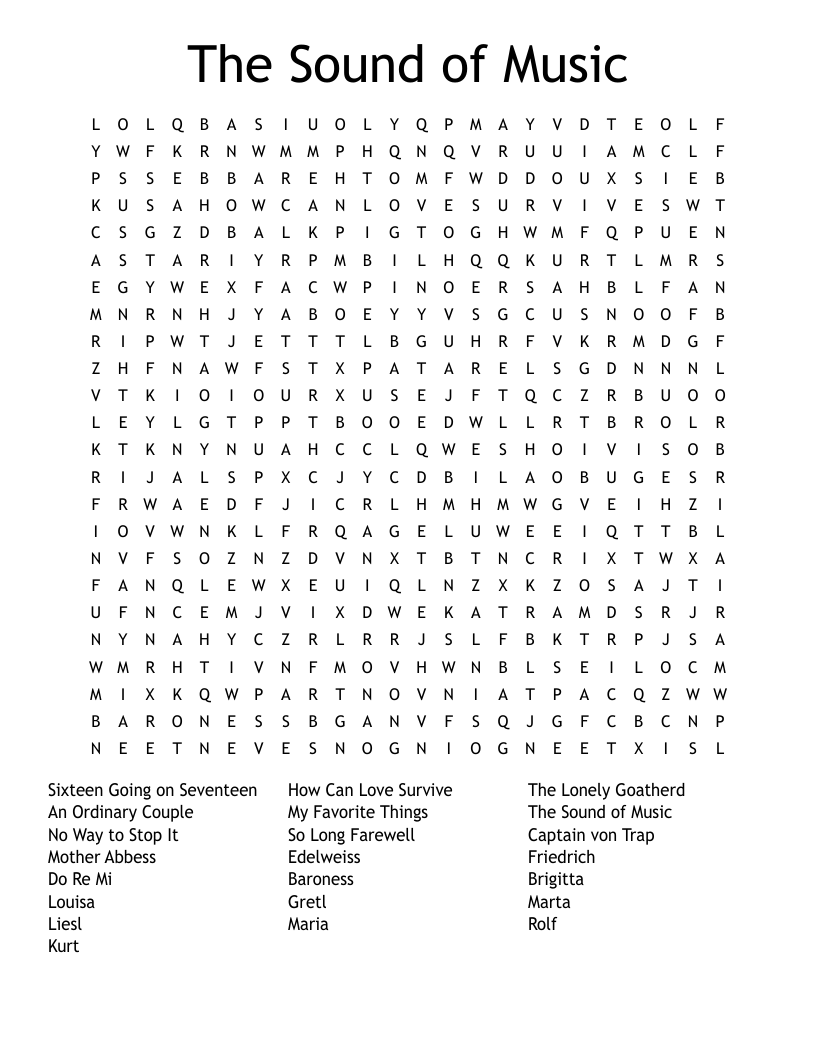 The Sound Of Music Word Search WordMint