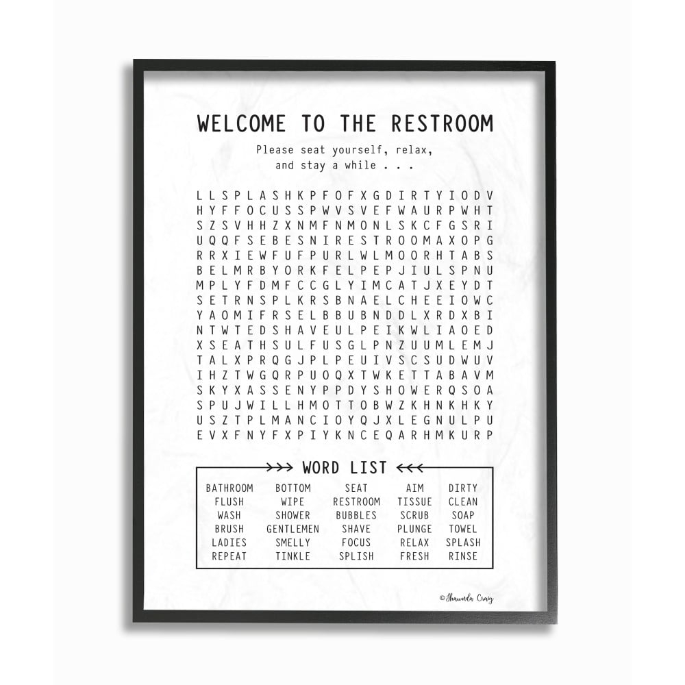 The Stupell Home Decor Black And White Restroom Crossword Puzzle Sign Walmart