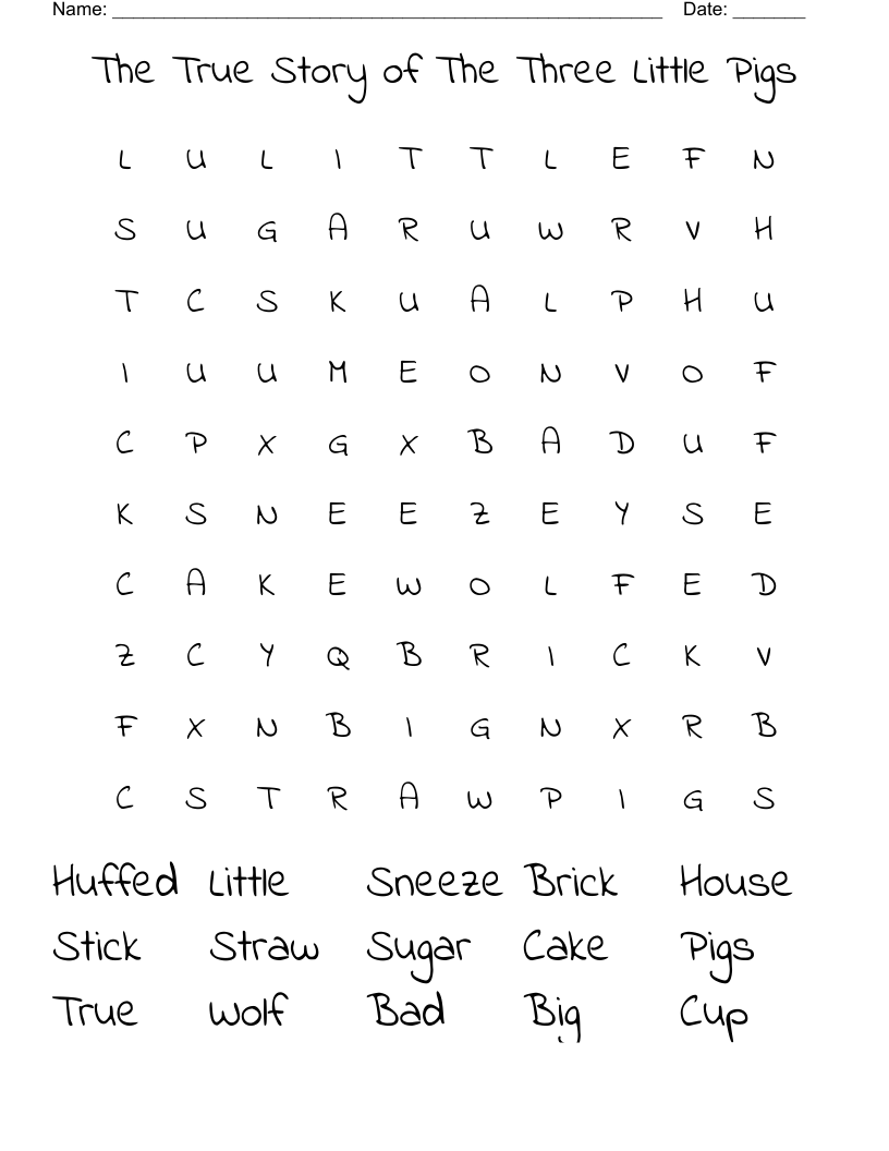 The Three Little Pigs Word Search WordMint