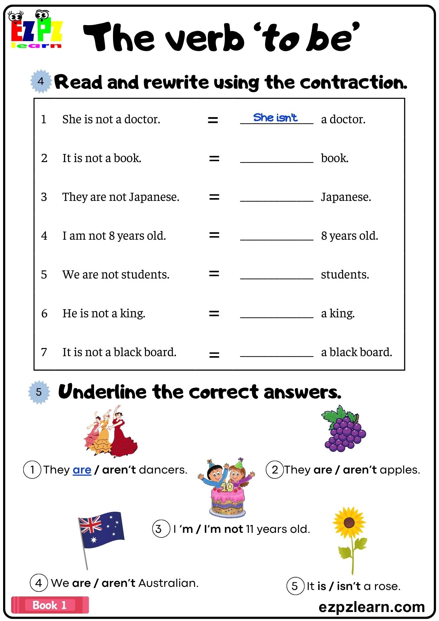 The Verb To Be Simple Present Fill In Contractions Grammar Worksheet Book 1 Ezpzlearn The Verb To Be Simple Present Fill In Contractions Grammar Worksheet Book 1 Ezpzlearn